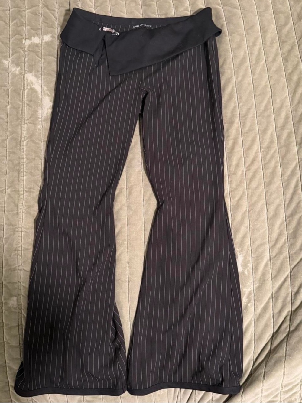 Named Collective Allure Foldover Stretch Sculpt Trousers Pinstripe Black Flare M